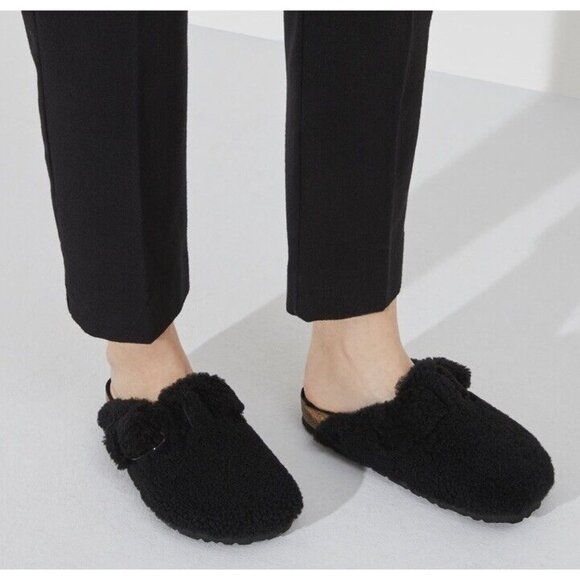 BIRKENSTOCK BOSTON Shearling BIG BUCKLE Clog TEDDY BLACK EU 40 Women US 9- 9.5 - Picture 2 of 12